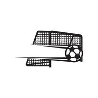 A soccer ball and net are shown in black and white vector
