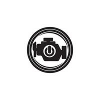 A black and white logo of a car with a power button vector