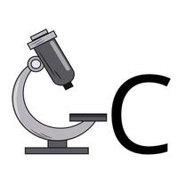letter design from a medical, precision microscope folded into the shape of the letter C vector