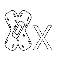 letter design made of two pieces of medical plaster folded into an X shape, drawn in line art style vector