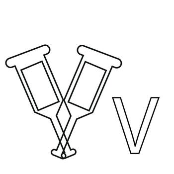 letter design in the form of two crutches with fractures folded in a V shape, drawn in line art style vector