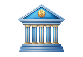 bank building with pillars and a dollar coin icon png