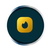 A yellow and black button with a flame png