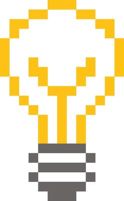 pixel art light bulb, crafted in a retro 8-bit style.