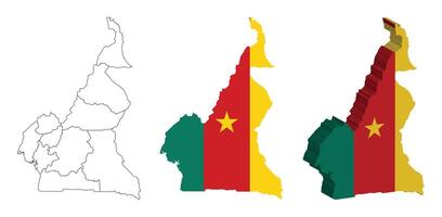 Cameroon outline, fill with flag and 3d map vector