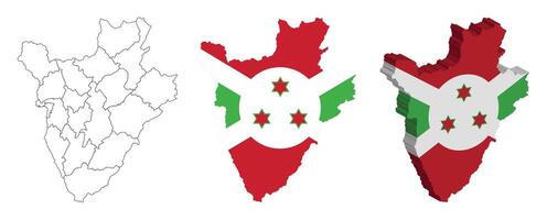 Burundi outline, fill with flag and 3d map vector