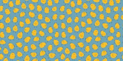 Pattern chickens, funny repeating background. Easter design. Animals, birds, simple doodle drawings. Poultry. vector