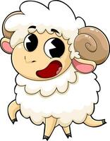 Cute Cartoon Sheep with Fluffy White Wool and Big Eyes in a Playful and Happy Pose for Kids Illustrations and Stickers vector