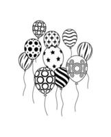 A black and white drawing of balloons with polka dots vector