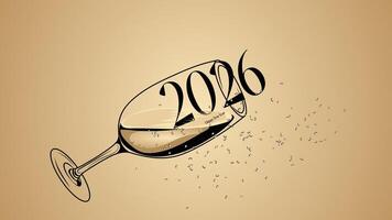Happy New Year 2026,An elegant illustration of a champagne flute overflowing with bubbly, the year 2026 elegantly cascading from the glass against a sophisticated beige backdrop. vector