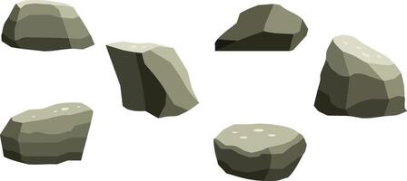 a set of stone rocks in different positions, stones isolated on white background vector
