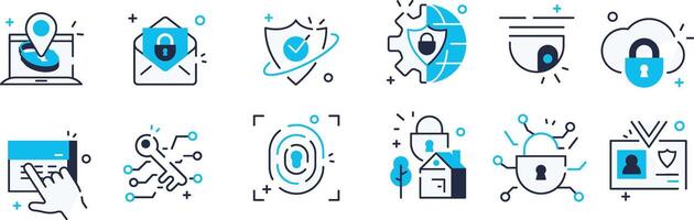 security and data protection icons set vector