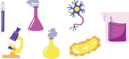 science lab objects illustration set of Test tube, Microscope, Pipette, Cell, biology vector
