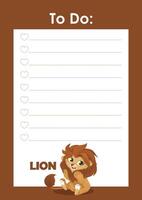 to do list with cute lion for kids vector