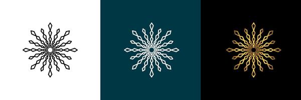 snowflake made of rhombuses. circular pattern. Color black, white, gold. Isolated design element for themes abstract geometrical modern decoration round logo template. vector