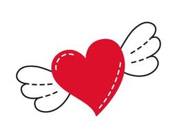 Heart with wings doodle style Hand drawn trendy flat style love isolated icon Romantic symbol of love for web graphic design poster tattoo Valentines Day Greeting card line art illustration vector