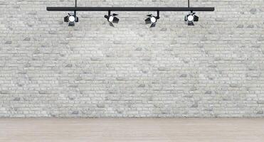 Background image of bricks wall with light spot, brick wall studio with lamps, 3d render photo
