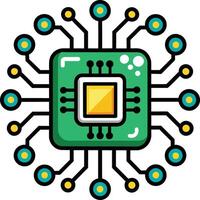 A computer circuit board chip with a yellow square in the middle vector