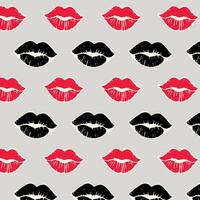 Seamless pattern with red and black lipstick kiss imprints on a neutral background. Stylish and romantic design for Valentines Day, textiles, wallpapers, wrapping paper, and fashion prints. vector