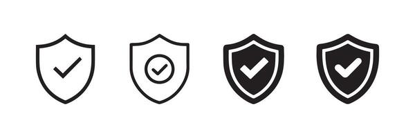 Shield Check Mark Icon Set Security Protection and Verified Badge vector