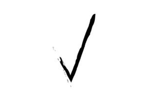 A black and white hand-drawn checkmark with a rough brushstroke texture, representing approval, confirmation, and validation. vector