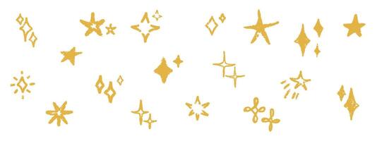 A set of grunge patterns with shiny stars. Comets and shimmering golden stars drawn in pencil with chalk brush. illustration vector