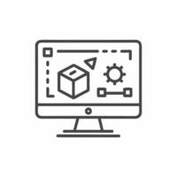 Creative illustration depicting digital design process on computer screen with 3D object and controls vector