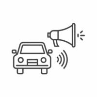 illustration of a car with a loudspeaker communicating in an urban setting during daytime hours vector