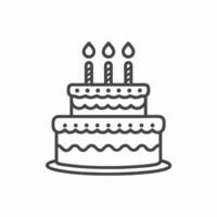 The illustration showcases a delightful two-tiered birthday cake adorned with vibrant icing and three flickering candles atop vector