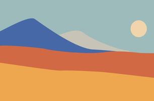 Abstract background, minimalist desert landscape with sand dunes, mountains and sun vector