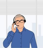 Business man Customer service, call center agent. Online technical support, Hotline operator, virtual assistant, office worker with headset. vector