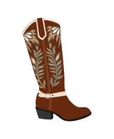 A brown cowboy boot with a leaf design on the side. The boot is a symbol of the cowboy lifestyle and is often worn by those who enjoy the outdoors vector