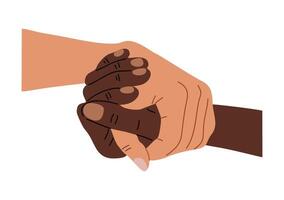 Two hands clasping together, one black and one white. Concept of unity and togetherness vector