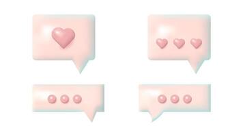 3D speech bubbles different shapes message icon. Soft pink color For social media advertising posters. isolated set. vector