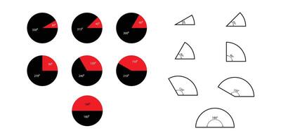 Collection of Circle and Angle Segments with Degrees. vector