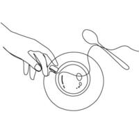 A line drawing of a person holding a spoon and fork vector