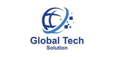 logo design combination of globe and modern technology, logo for global solutions, symbol, icon, idea, creative. vector