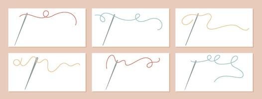 A detailed set of needles, each threaded with different colors to sew intricate patterns. Tailors use these needles in the sewing process, creating diverse stitches essential to their craft. vector