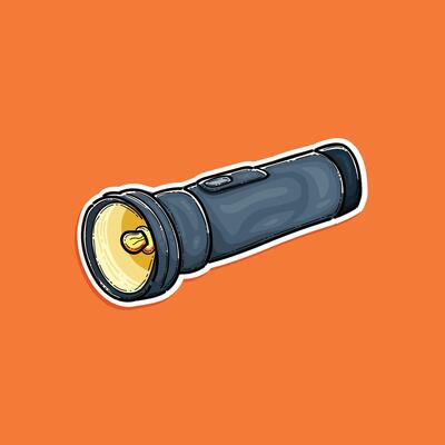 Illustrated Flashlight Design on an Orange Background Highlighting Bright Light