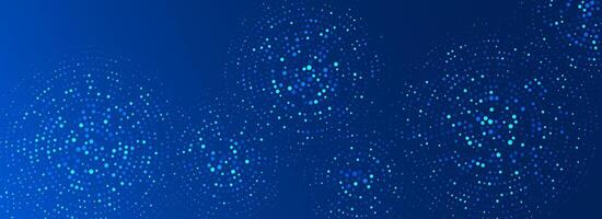 Blue digital technology pattern wallpaper. Glowing dotted circle background. Abstract dot round grid backdrop for business, science, healthcare, medicine, finance. Navy shining texture surface vector