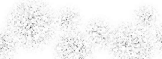 Black dotted concentric circle pattern. Radial halftone abstract drop wallpaper. Rippled sound wave ring background. Tech circular particle texture for banner, poster, presentation. vector
