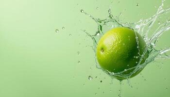 Savoring the sunshine, Lime fruit and water splash in a vibrant summer drink shot photo
