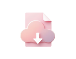 Cloud Download Icon Pink 3D Render of a Document with a Cloud and Download Arrow, Representing Data Storage and Retrieval. png