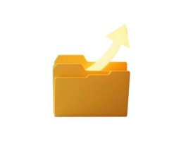 Uploading Files A 3D Render of a Golden Folder with an Upward Arrow, Symbolizing Data Transfer and Progress png