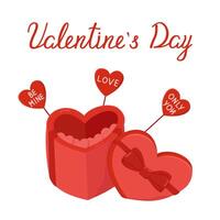 Valentine's Day card. Color image of a gift box in the form of a heart. Declaration of love. vector