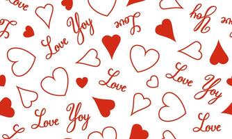 seamless pattern with hearts and text in doodle style. Image for wallpaper, packaging and banner for Valentine's Day or wedding. vector