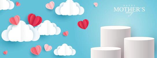 Mother's day for display podium, Valentine's Day with heart and flower. minimal pink background. product display presentation. studio room concept, minimal wall scene. vector