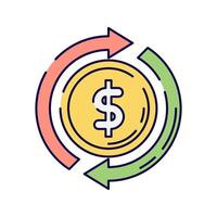 Financial Cycle, A circular arrow surrounding a coin, symbolizing money flow and transactions. vector