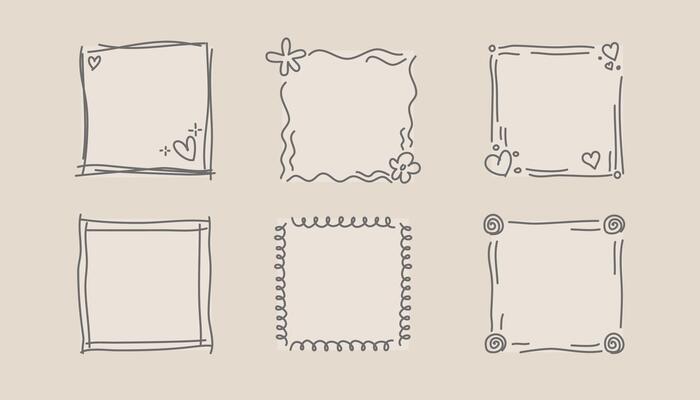 hand drawn doodle frames set with sketch borders, hearts, swirls, and floral elements for design, scrapbooking, invitations, and creative projects