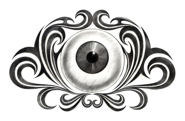 Tribal art with eye tattoo design by hand drawing and make graphic vecotor.